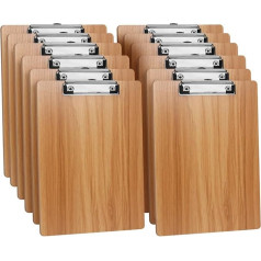 Pack of 12 A4 Wooden Clipboard, Writing Board Clipboard with Metal Clamp and Hanging Loose, A4 Clipboard Writing Board Clipboards for Office, Restaurant, School