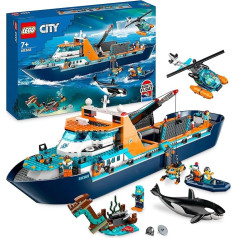 LEGO City Arktikas pētniecības kuģis, liela peldoša rotaļu laiva ar helikopteru, laivu, zemūdeni, vikingu kuģa vraku, 7 minifigūriņām un orkas figūriņu, dāvana bērniem no 7 gadu vecuma 60368