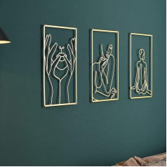 3 gabali zelta metāla sienas dekori moderns minimālisma sienu mākslas zelta metāla sienas mākslas abstraktā sieviete viena rinda Art Hanging Wall Sculpture, 30x27cm (zelta)