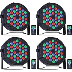 ZHENNBY Par Light skatuves gaisma, 36 LED RGB ballīšu gaisma, prožektors, disko gaisma, DMX lukturis ar tālvadības pulti, 4 režīmi, gaisma bāriem, skatuvei, ballītēm, DJ, Helovīnam, Ziemassvētkiem - 4 iepakojumi