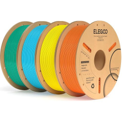 ELEGOO PLA+ filaments 1,75 mm, 4 krāsas, 4 kg, PLA Plus 3D printeru filaments, cietāks un izturīgāks 3D drukas materiāls, izmēru precizitāte +/-0,02 mm, saderīgs ar FDM printeriem (4 gab.) 1