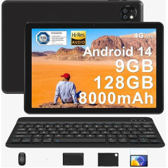 DOOGEE T10W Android 14 planšetdators 10 collu, 9GB RAM + 128GB ROM (1TB TF), 8000mAh, planšetdators LTE, 4G LTE Dual SIM Android Tablet/OTG/TÜV SÜD/GPS/Widevine L1, ar tastatūru + korpusu + pildspalvu + peli