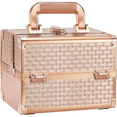 Vanity Case Makeup Box ar spoguli Ceļojumu organizators Skaistumkopšanas kaste Portatīva kosmētikas vilciena kaste Make Up Storage Case aizslēdzama ar atslēgu meitenēm sievietēm, Rose Gold