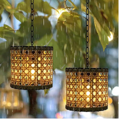 Pack of 2 Solar Lanterns for Outdoor Solar Hanging Lamp Bamboo Lampshade Pendant Light IP44 Waterproof Garden Lantern Hanging Light Hanging Solar Lights for Outdoor Balcony Patio Yard Decoration