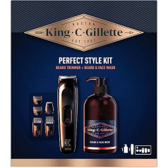 King C. Gillette Perfect Style vīriešu bārdas komplekts ar trimmeri un bārdas un sejas mazgāšanas līdzekli