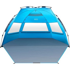 OutdoorMaster 3-4 personu pop-up pludmales nojume, maza izmēra pludmales telts ar UPF 50+ UV aizsardzību, viegla montāža 60 sekundēs, laikapstākļiem izturīga kempinga telts ar noņemamu jumta logu