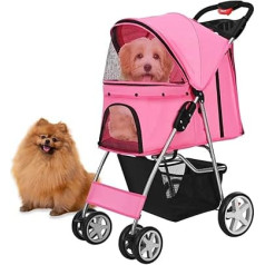 Flexzion Dog Buggy, Pet Stroller, Pet Trolley, Cat Buggy, Cat Buggy, salokāms Pet Buggy ar tīklveida logiem un dzērienu turētāju maziem mājdzīvniekiem ar 4 riteņiem, rozā krāsā