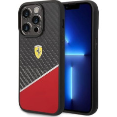 CG MOBILE Ferrari telefona korpuss iPhone 14 Pro Max, sarkans/sudraba, divmateriālu korpuss, oglekļa un polikarbonāta korpuss, izturīgs un noturīgs pret skrāpējumiem, viegli uzvelkams, absorbē triecienus un marķēts ar logo