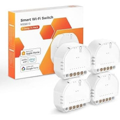 Refoss Mini vieds WLAN releju slēdzis, 1 savienojums, 1 veids, saderīgs ar Apple HomeKit, Alexa un Google Home, 2,4 GHz, 250 V 10 A, 4 gab. (nepieciešams neitrāls vads)