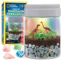 NATIONAL Geographic Dinosaurier-Terrarium-Set für Kinder - Mehrfarbig beleuchtetes Terrarium-Set, Dinosaurier-Habitat mit echten Pflanzen Bauen, Wissenschaftsset, Dinosaurierspielzeug für Kinder