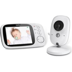 GHB Baby Monitor, 3,2 collu LCD krāsu bērnu monitora video, neticama bērnu video kamera, novērošanas 2,4 GHz divvirzienu video nakts redzamības balts