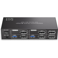 TJCXELE 8K@60Hz/4K@120Hz Displayport KVM slēdzis Divu monitoru USB 3.0 DP 1.4 KVM slēdzis 2 datoru 2 monitoriem 2 datoru koplietošanai 2 monitori un 4 USB ierīces Atbalsta paplašināto režīmu un kopēšanas režīmu