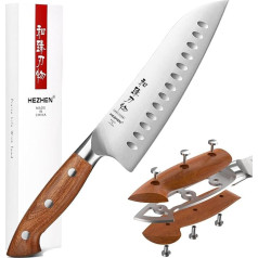 HEZHEN nerūsējošā tērauda Santoku nazis Vācu 1.4116 tērauda virtuves nazis, kalts japāņu stila Gyuto nazis, pilns Tang rokturis, izgatavots no sarkankoka