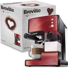 Breville PrimaLatte kafijas un espresso automāts | Itāļu sūknis ar 15 bāru | Piemērots kafijas pulverim vai spilventiņiem | Integrēts automātiskais piena putotājs | Metālisks/sarkans | VCF046X