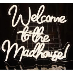 PILOYINDE Welcome to the Madhouse LED Signs Gaismas reklāma USB akrila neona zīme Dekorēšana viesību telpām Dekorēšana viesģimenēm Unikāla dekorēšana LED burtu neona zīmes