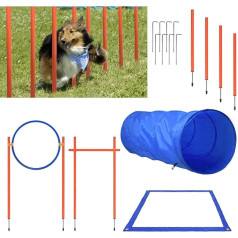 HENGMEI Agility komplekts suņiem Liels mājdzīvnieku apmācības komplekts ar suņu tuneli Regulējami šķēršļi Šķēršļu lēkšanas riņķis