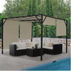 Pergola Baia Dārza lapene, terases nojume, izturīgs 6 cm tērauda rāmis + bīdāms jumts, Taupe, 4 x 4 m