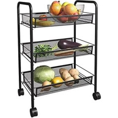 ROYAL CUISINE Rolling Cart 3 Tier Rolling Cart Household Kitchen Bathroom Cart with Wire Baskets Easy Assembly Multipurpose Organizer