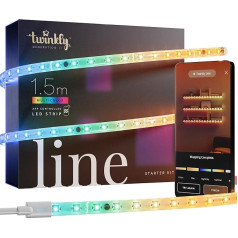 Twinkly Line Starter Kit 1,5 m, daudzkrāsainas LED lentes, komplekts ar viedo kontrolieri, saderīgs ar Home Kit, Alexa un Google Home, spēļu gaismas, vairāk nekā 16 miljoni krāsu, lietotnes vadība, balts kabelis