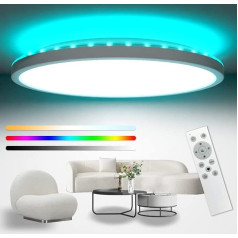 LED griestu gaisma ar tālvadības pulti, 42 cm, 32 W, 3200 lm, RGB krāsu maiņa, ar tālvadības pulti, 3000 K - 6000 K un IP54 ūdensizturīga, apaļa, plakana, vannas istabai, bērnu istabai, viesistabai, guļamistabai