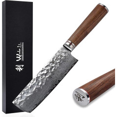 Wakoli Walnut Premium Nakiri nazis ar 16,5 cm asmeni, kas izgatavots no 67 kārtām īsta damaska tērauda ar valriekstu koka rokturi I Damaska nazis Virtuves nazis un profesionāls pavāra nazis