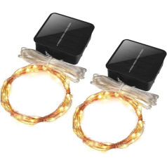 2 Pack Mini Christmas Lights Short Solar Powered Waterproof Outdoor 5M 50 LEDs (Warm White)