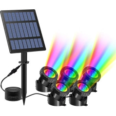 T-SUN saules dīķa apgaismojums, RGB saules zemūdens prožektoru LED dīķa apgaismojums ar IP68 ūdensizturību, RGB krāsu maiņas ainavu apgaismojuma dārza apgaismojums dārzam, terasei, kokiem