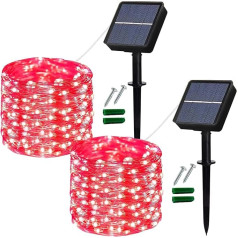 2 Pack 120 LED 8 režīmi ūdensizturīgs saules dārza apgaismojums iekštelpu āra mājas terases pagalma žogs zāliena lieveņa rotājumiem (sarkans)