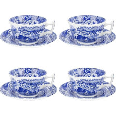 Spode Blue Italian Teetasse und Untertasse, 4 Stück