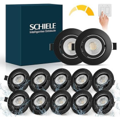 Schiele 12 x 7 W LED iegremdējamie starmeši 230 V Dimmable Black LED starmeši 230 V Padziļinājumā iebūvētas gaismas 45° pagriežamie griestu starmeši LED plakana 68-78 mm IP44 vannas istabai Silti balta 2800 K