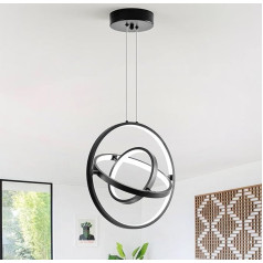 IZOWE Planeten LED piekaramā lampa, universāla formas piekaramā lampa, melna, 150 cm, moderna lustra, regulējama, 30 W piekaramā gaisma, energotaupoša, ēdamistabas lampa, piekarama, piemērota virtuvei,