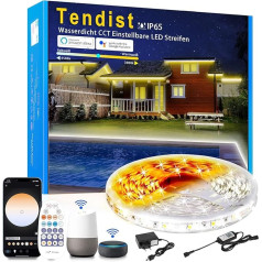 TENDIST White LED Strip Outdoor 15 m IP65 ūdensnecaurlaidīga LED sloksne no silti baltas līdz auksti baltai regulējama