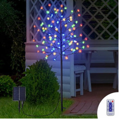 GOESWELL Solar Plug Garden Lights 104 LED, 1,5 m Cherry Blossom Ziemassvētku saules dārza gaismas koki ar regulējamiem zariem celiņam, pagalmam, zālienam, piemājas dārzam, svētku svinību dekorēšanai (krāsaina)