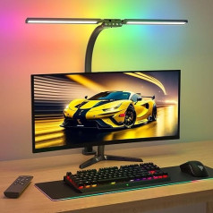 SIBRILLE RGB galda lampa ar dubulto galvu LED LED Dimmable 22 W 80 cm Clampable Dimmable Daylight Lamp Galda lampa ar tālvadības pulti Monitora lampa PC lampa darba galdam, zīmēšanai, lasīšanai, studijām