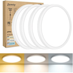 zemty 4 gab./3 krāsas 3000/4000/6500 K LED griestu gaisma, plakana, 15 W, 1800 lm, diametrs 18 cm, apaļa, ļoti plāna griestu gaisma, LED lampas, griestu apgaismojums vannas istabai, virtuvei, guļamistabai.