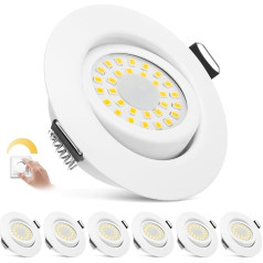 zexhy LED iegremdējamais prožektors, 230 V, plakans, dimmējams LED prožektors, 6 W, IP44, vannas istabas padziļinājumā iebūvēts apgaismojums, griestu prožektori, silti balts, 3000 K, grozāms iegremdējamais prožektors vannas istabai, virtuvei,