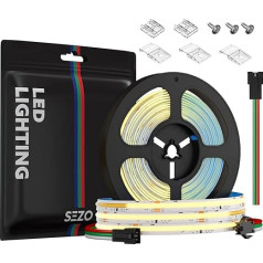 SEZO DC24V FCOB WS2811 IC augsta blīvuma LED sloksne 5 m 360 LED/M pikseļu adresējama silti balta 3000 K COB ar IC LED sloksni 12 W/M IP30 DIY dekorēšanai (LED kontrolieris pārdod atsevišķi)