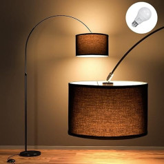 Modlicht Arc Lamp Dzīvojamās istabas stāvlampa Jasmine I I ietver LED E27 I melns auduma abažūrs 33 cm I kājas slēdzis I Arc Light Vintage piemērots guļamistabai, viesnīcai