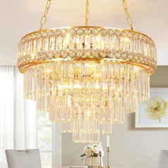 KUNYEEE Modern Crystal Pendant Light Zelta lustra, apaļa kristāla piekaramā gaisma, piekaramā lampa viesistabai, ēdamistabai, guļamistabai, restorānam, E14 x 8, diametrs 55 cm