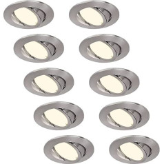 HCFEI 10 LED iegremdējamo starmešu komplekts, aptumšojams, matēts hroms, pagriežams, 5 W, plakans, 230 V, iegremdējams starmešs, 68 mm caurums, 120° gaismas leņķis, silti balta, 3000 K