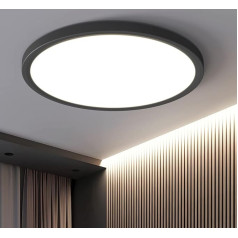 OTREN LED griestu gaisma 48 W, apaļa griestu gaisma 4800 lm, moderna plakana 4000 K neitrāli balta vannas istabai, virtuvei, viesistabai, guļamistabai, diametrs 40 cm, melna