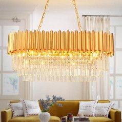 Fitsai Modern Crystal Pendant Light Zelta lustra, apaļa kristāla piekaramā gaisma, piekaramā lampa viesistabai, ēdamistabai, guļamistabai, restorānam, E12 x 8 [A+ enerģijas klase]