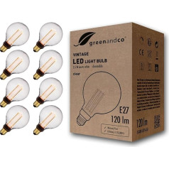 greenandco 8x Dimmable Vintage Design LED spuldze E27 G95 3,5 W 120 lm 1800 K Clear Extra Warm White 320° 230 V Flicker-Free Edisona spuldze noskaņu apgaismojumam