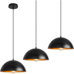 VONCI Modern Black and Gold Brass Diameter 30 cm Dome Pendant Lights Industrial Hammered Metal E27 1 Light Barn Pendant Lamp Ceiling Lights for Kitchen Island Living Room Bedroom Foyer (Pack of 3)