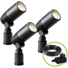 Garden Lights® alksnis Dārza prožektoru komplekts - 12 V 2 W LED - IP44 PBT plastmasas antracīta krāsā - Izmantojams ar zemes smaili vai montāžas pamatni - Piemērots jebkuram dārzam un puķu dobēm, 4 x 8,6 x 6,5 cm