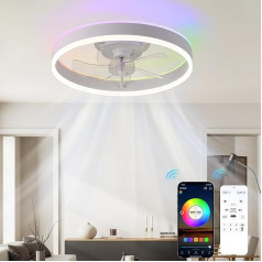 Griestu ventilators ar apgaismojumu, griestu ventilators ar tālvadības pulti un lietotni, RGB krāsains krāsu mainītājs, griestu lampa ar ventilatoru, 6 vēja ātruma iestatījumi, guļamistabai, viesistabai A