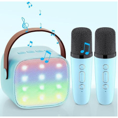 Karaoke mašīna ar 2 mikrofoniem, [Premium versija] Wowstar pārnēsājama Bluetooth karaoke mašīna bērniem pieaugušajiem ar balss maiņas efektiem un LED gaismām zēniem meitenēm dāvanas (zila)