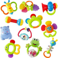 WISHTIME Rattle Teething Ring Set Baby Toy Shaker Grab Rattle Baby Toddler Newborn Toy Early Learning Toy for 3 6 9 12 Months Boys Girls Baby Gifts