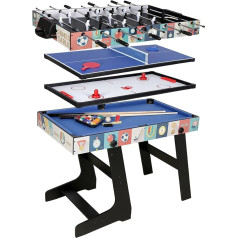 JCFDE Multigame Mega spēļu galds ar visiem piederumiem, spēļu galds ar futbola galdu, biljarda galdu, galda tenisu, hokeju 121,5 x 61 x 81,3 cm