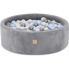 MISIOO Ball Pit 90 x 30 cm/200 bumbiņas - bumbiņu bedre mazulim no 1 gada - bumbiņu baseins bērnu istabai - bērnu rotaļlieta - mazgājama veļas mazgājamā mašīnā - apaļa - velvets gaiši pelēks: pērles/gaiši zils/sudrabains